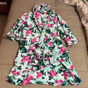 Betsey Johnson Vibrant Floral Robe - Pink and Green